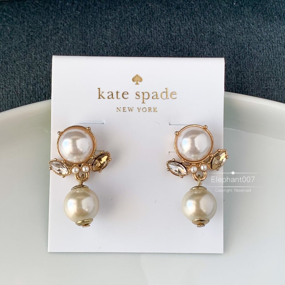 Kate Spade earrings gold pearl crystal earrings - Picture 2 of 4